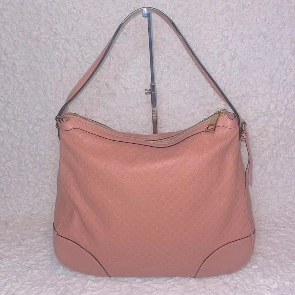 Gucci GG Microguccissima Monogram Bree Pink Leather Hobo Zip Shoulder Bag Purse